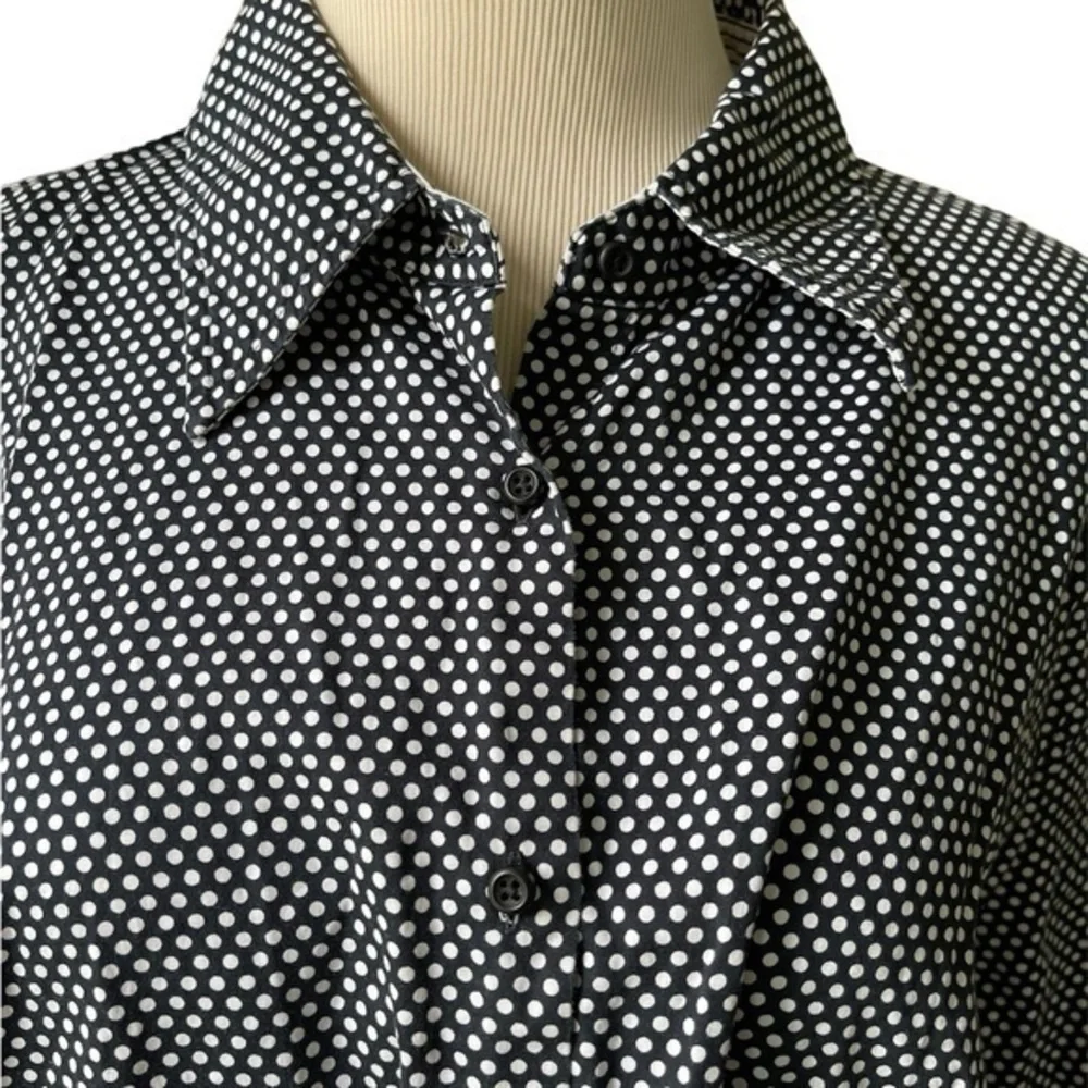 JONES NEW YORK‎ Black White Polka Dot Button Down Top Cotton Preppy Size 2X